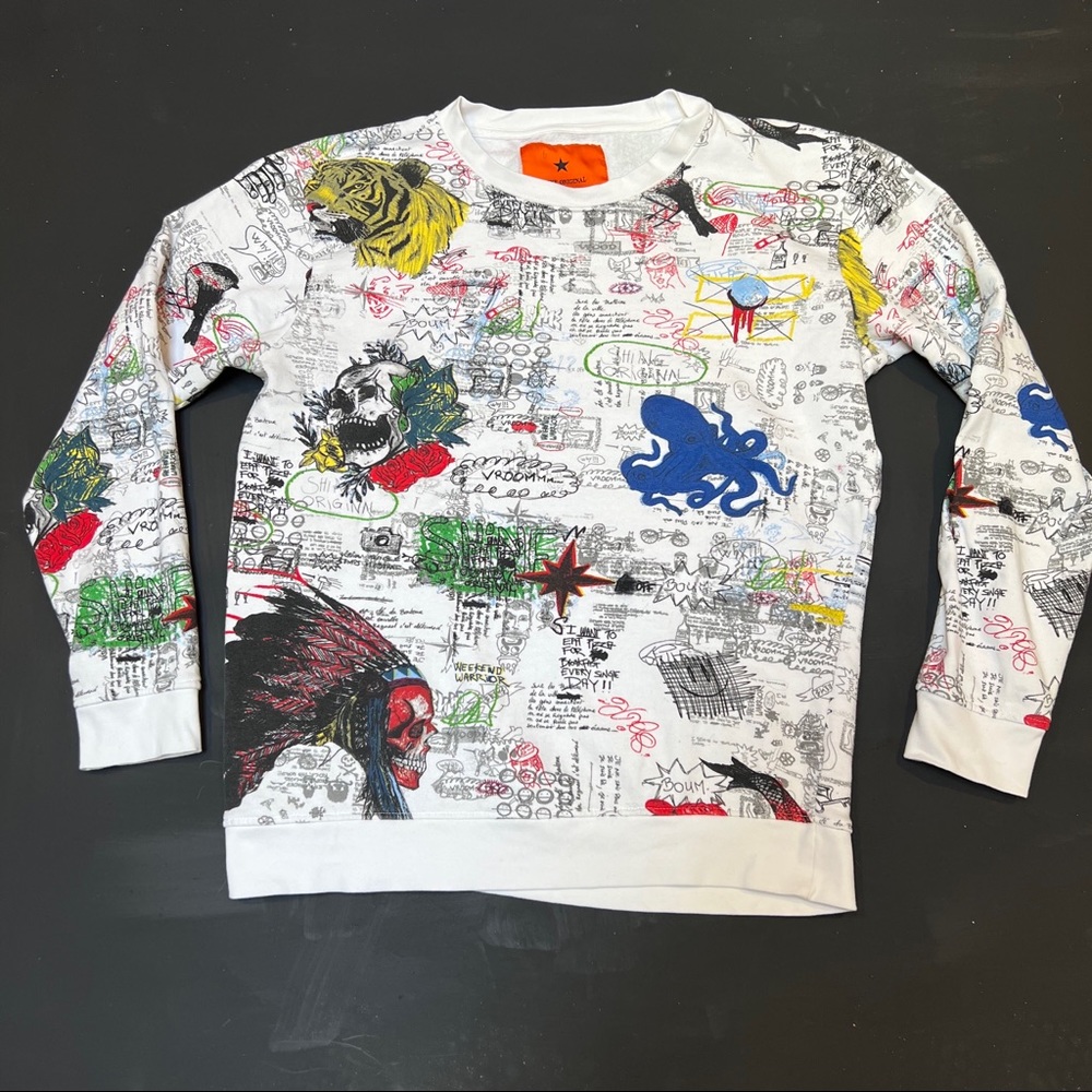 Shine Original Sweatshirt. Sz L cotton white with Multicolor graphics